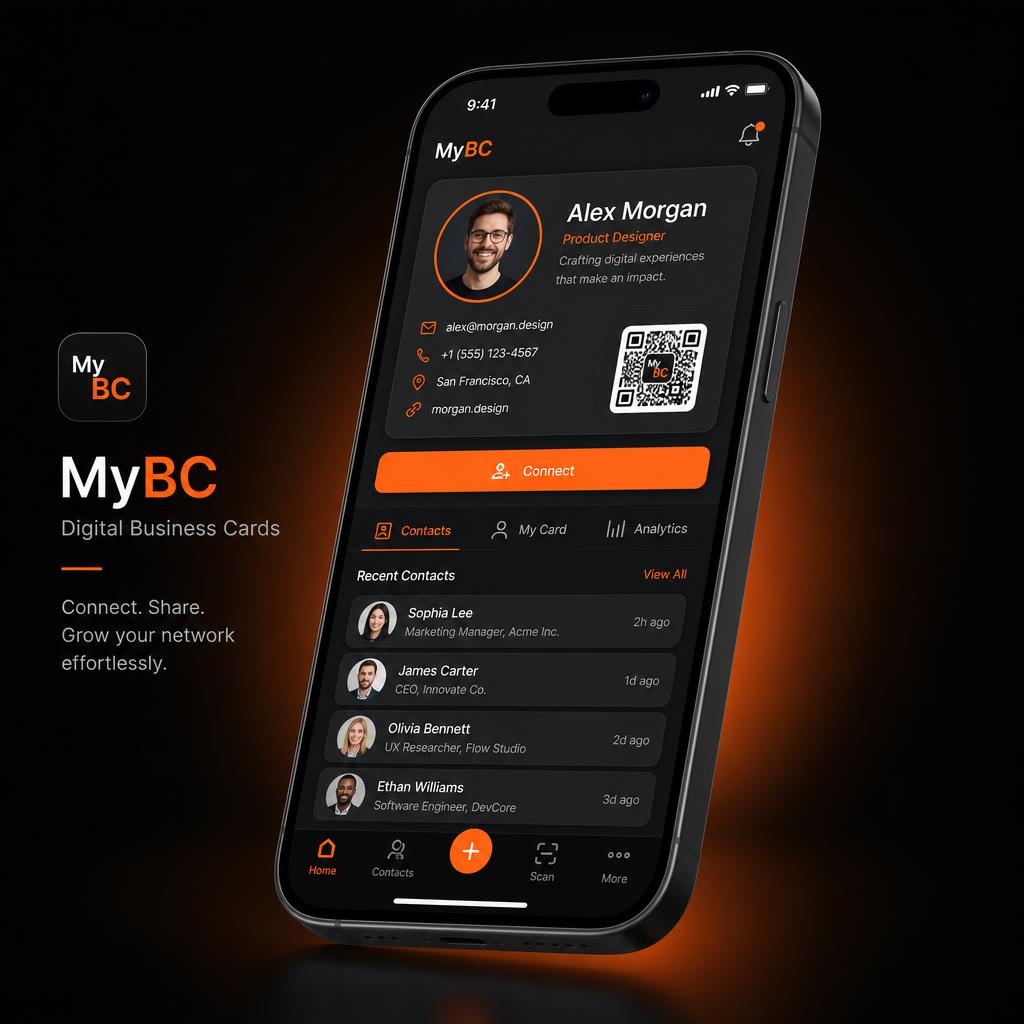 MyBC digital business card app mockup